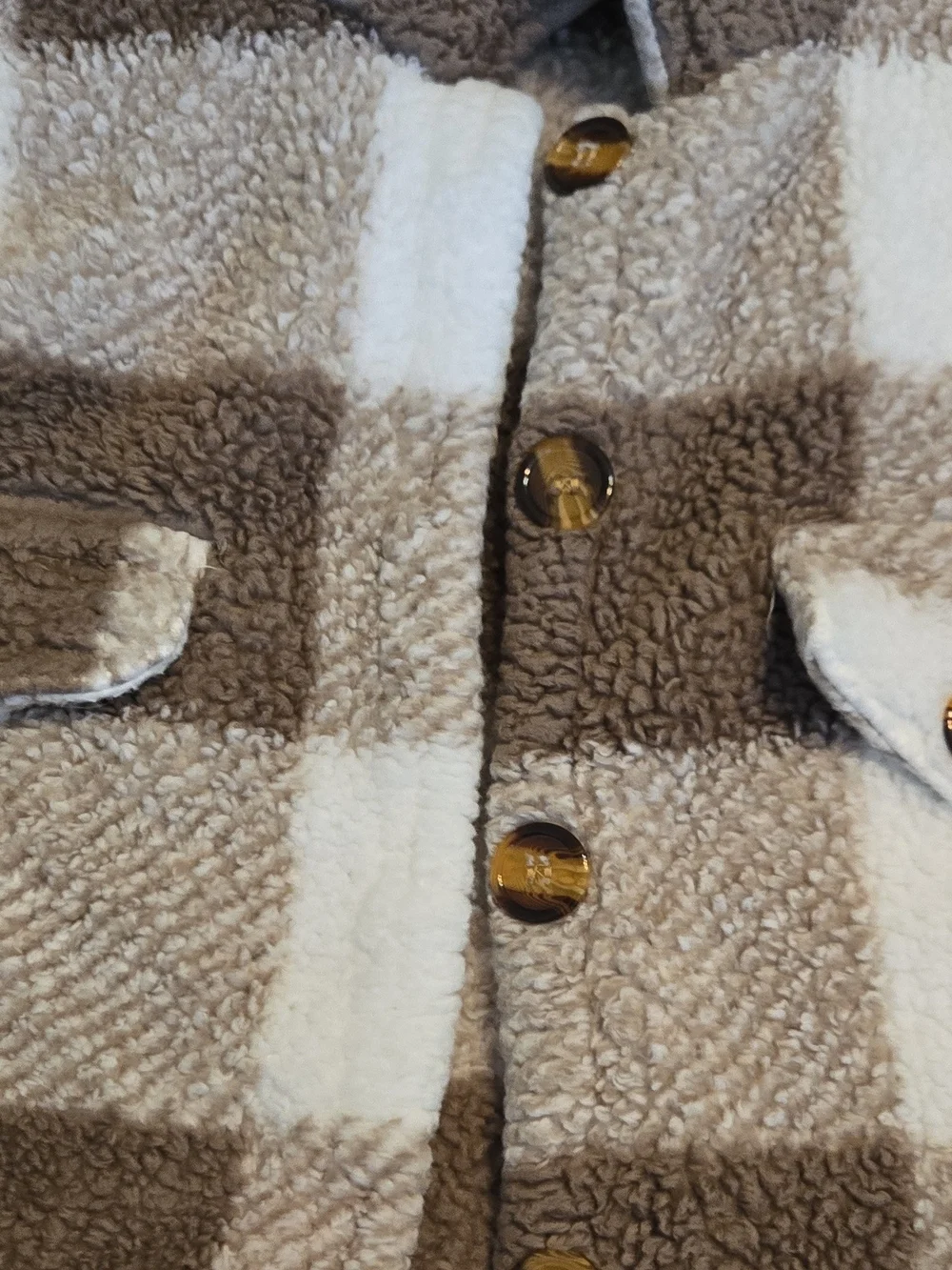 Women's Plaid Button Front Collared Shacket Jacket w/ Pockets Brown White S